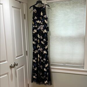 Adrianna Papell Black and White Halter Gown
